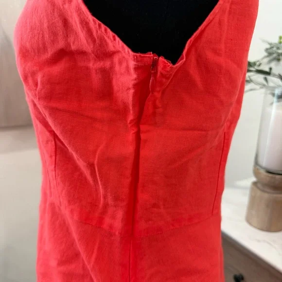 J. Crew Dark Coral V-neck Linen/Cotton Peplum Sleeveless Blouse - Picture 6 of 10